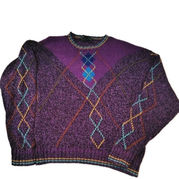 VINTAGE 90's COLOURS by ALEXANDER JULIAN COLORFUL SWEATER Medium Linen & Cotton - Picture 1 of 6